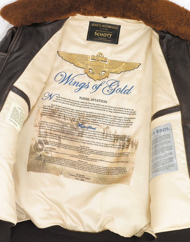 Мужская куртка Schott G-1 Top Gun Wings of Gold Leather Bomber Jacket Antique Brown — изображение 3